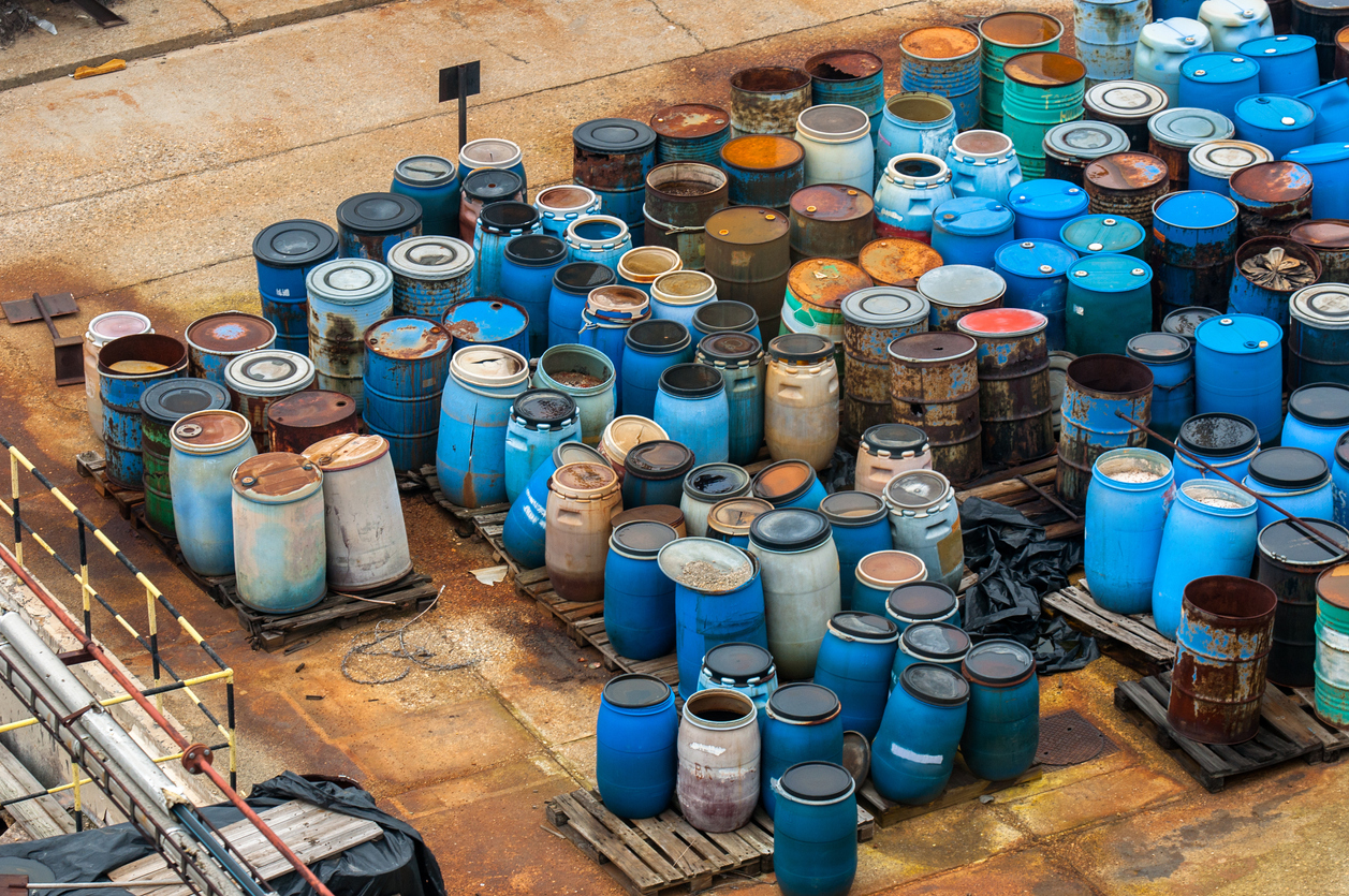 Blue Barrels accumulating from a hazardous waste generator.